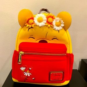 loungefly disney winnie the pooh floral crown flocked mini backpack